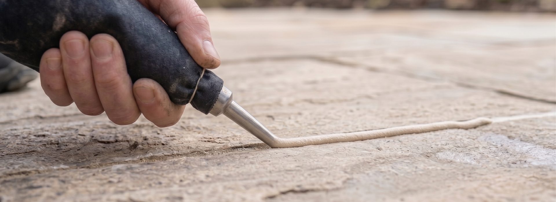 Patio pointing repair - new flexible jointing compound applied to a Yorkshire stone patio to seal failed and cracked joints.
