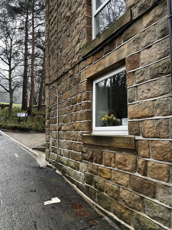 Repointed stone elevation on a converted tannery in Otley - full weatherstruck joints, water ingress resolved.