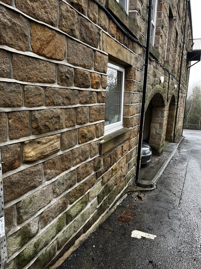Weatherstruck lime mortar repointing on a converted tannery in Otley - restoring weatherproofing and historic appearance.